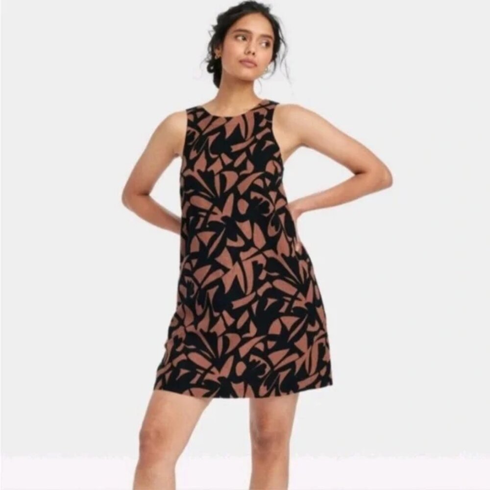 A NEW DAY Boho Linen Mini Resort Wear Keyhole Back Pocketed Dress